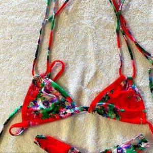 Montce Red Floral bikini top